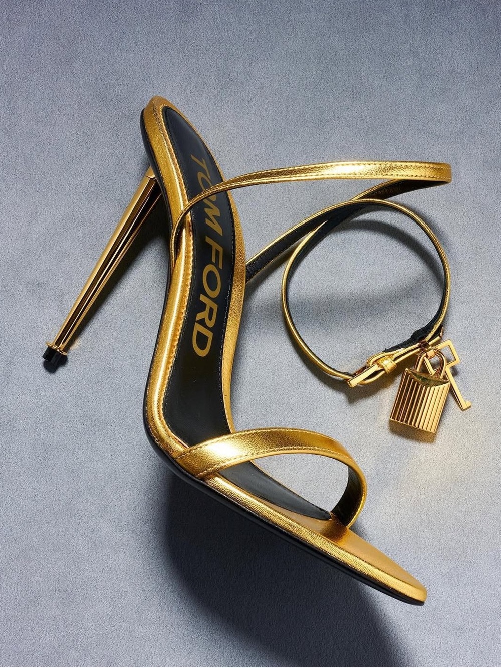 Tom Ford Padlock Naked 105 Gold Leather Heeled Sandals Sz 37 - Picture 6 of 17